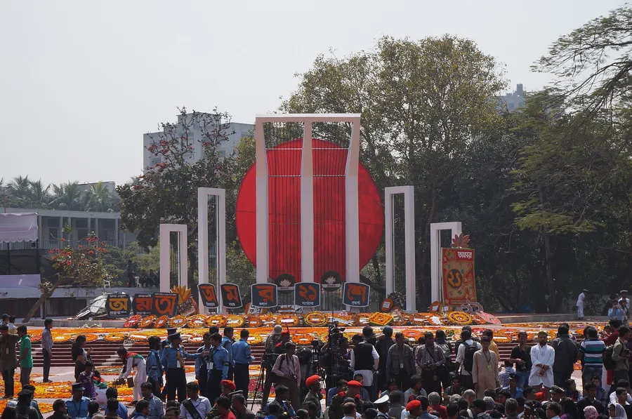 Crowds at the Shaheed Minar, the Language Martyrs' Monument in Dhaka, on 21 February 2014.