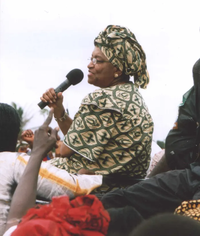 Ellen Johnson Sirleaf campaigning in Monrovia, Liberia, in 2005.