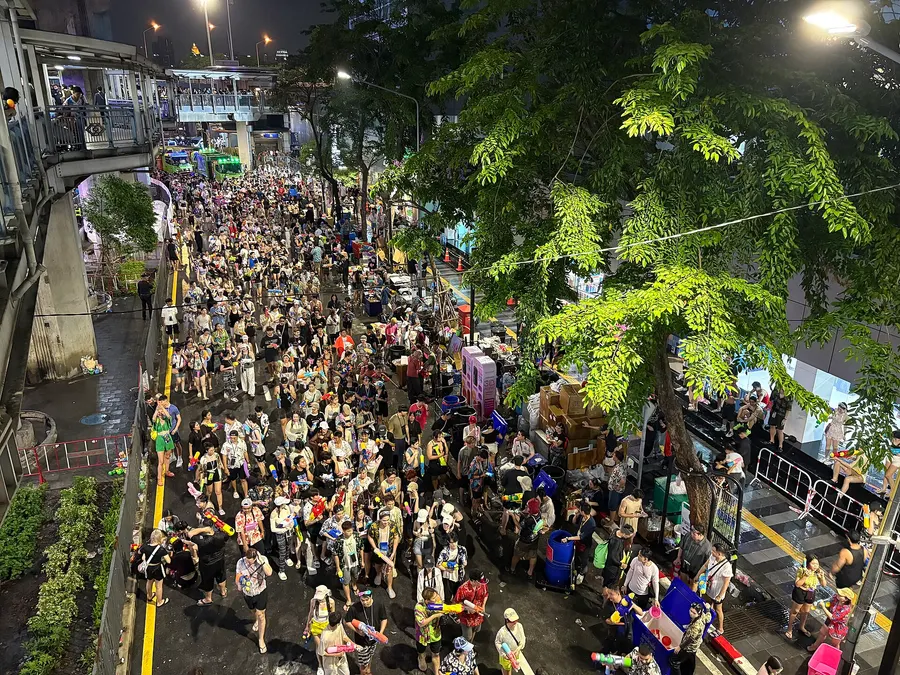 Songkran water fights on Silom Road, Bangkok, 14 April 2025.