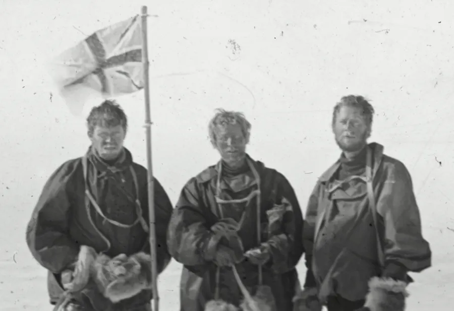 Alistair Mackay, Edgeworth David and Douglas Mawson at the South Magnetic Pole, 16 January 1909.