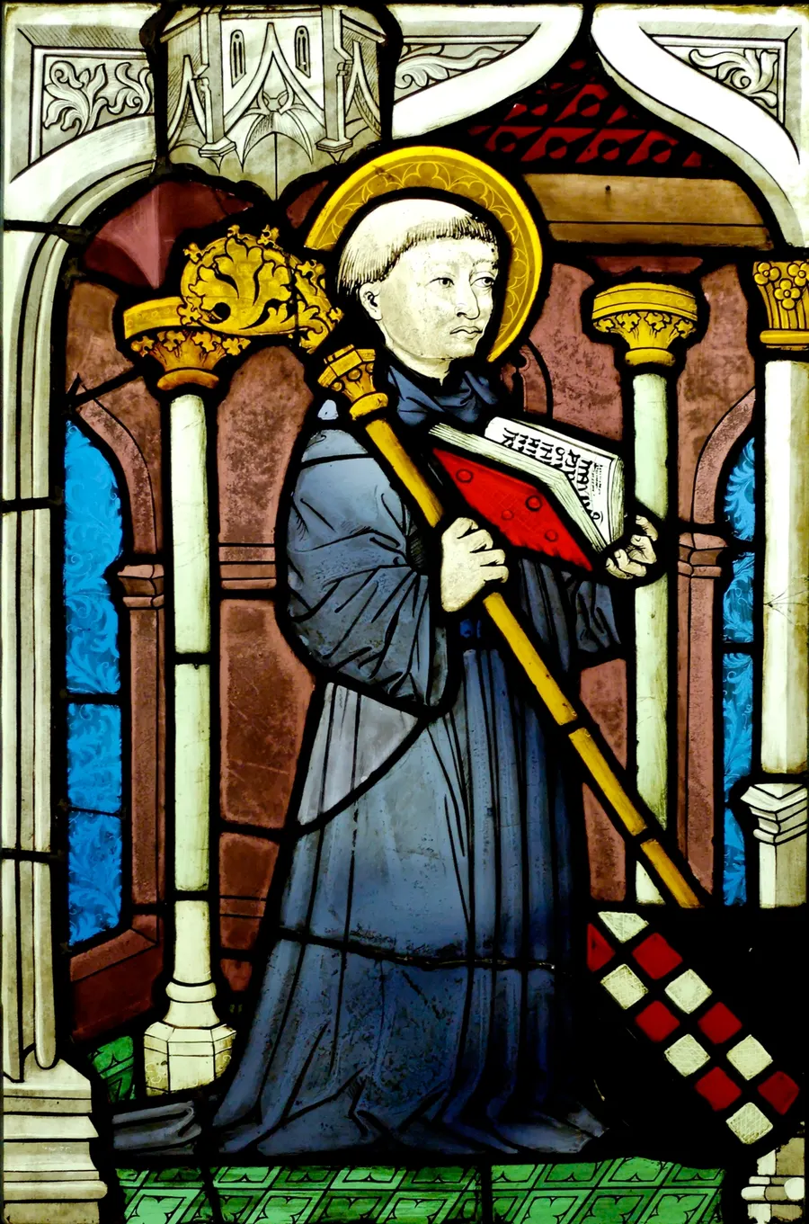 St Bernard of Clairvaux in a stained-glass window.