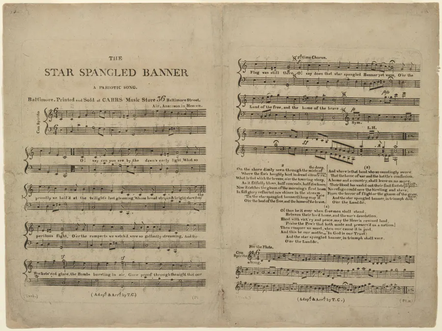 The first printed sheet music of The Star-Spangled Banner, published by Thomas Carr in 1814.