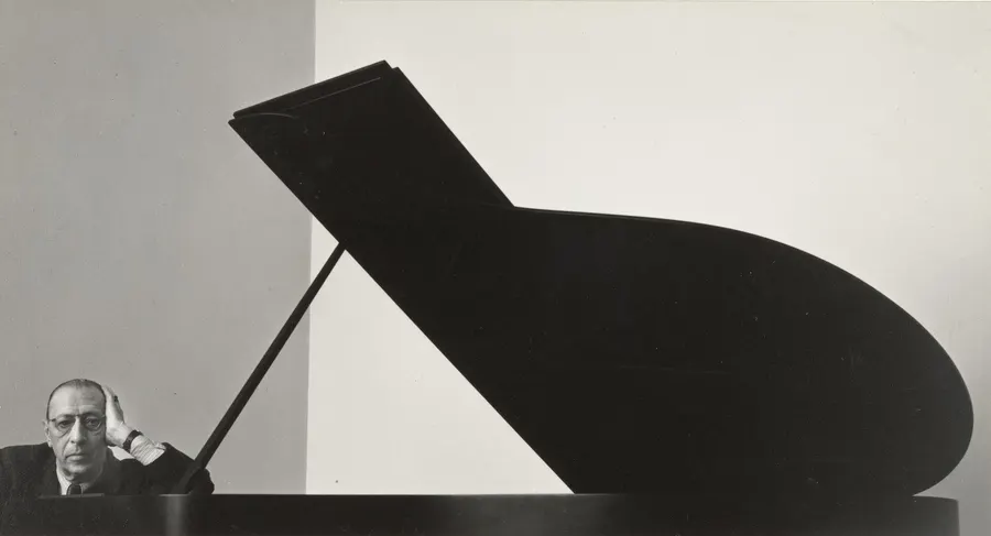 Igor Stravinsky, who wrote the music for Orpheus, photographed at the piano by Arnold Newman.