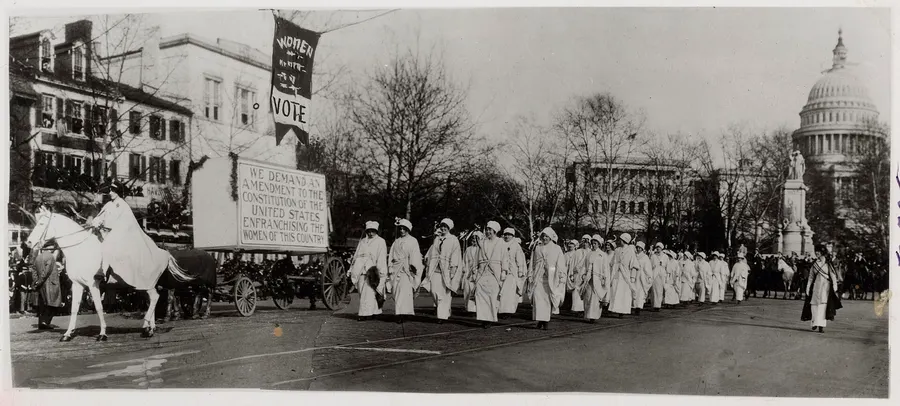 The head of the Woman Suffrage Procession in Washington, 3 March 1913, with the Capitol behind.