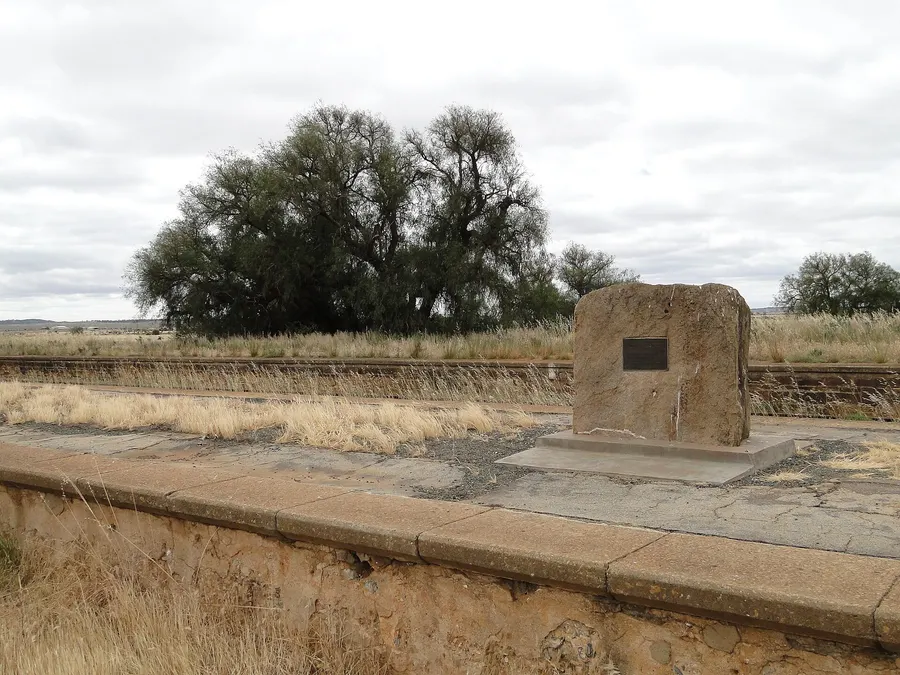 The monument on the platform at Terowie railway station, South Australia, where MacArthur spoke, 2013.