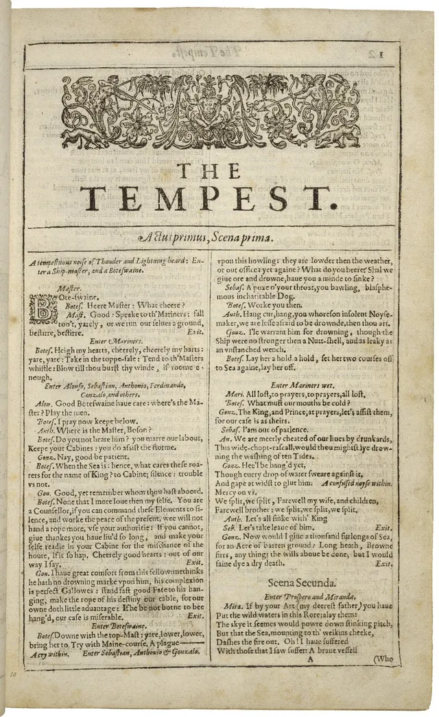 The first page of The Tempest in the First Folio of 1623.