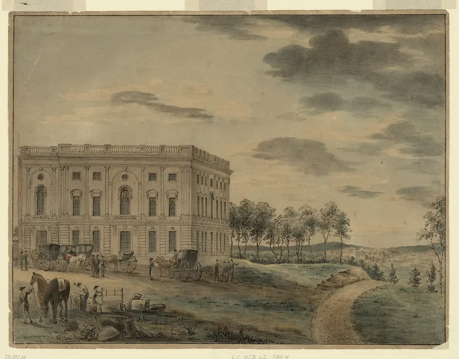 The Capitol before it was burned by the British in 1814, a watercolour by William Russell Birch.