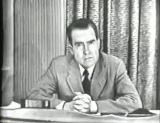 Richard Nixon during the broadcast of the Checkers speech.