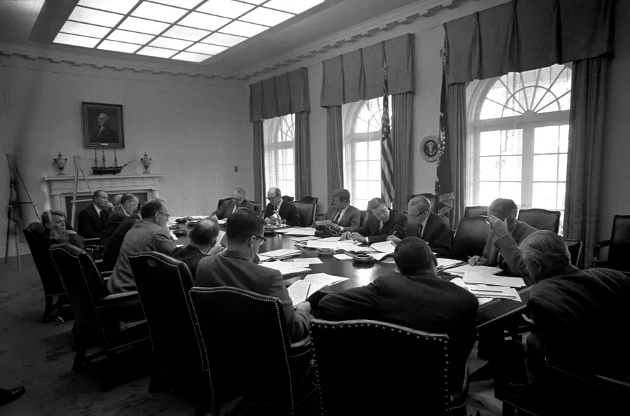 President Kennedy and his advisers during the crisis, 29 October 1962.