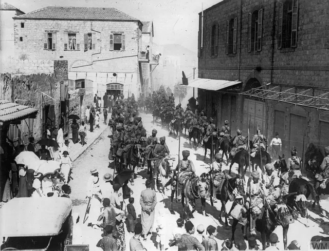 Troops in the streets of Haifa after the battle, 1918.