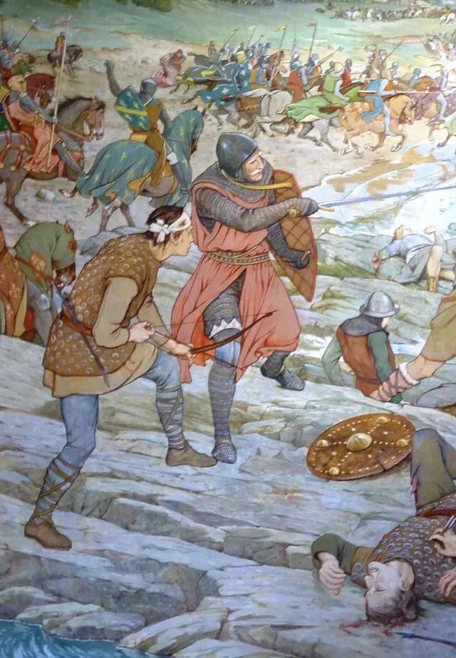 The Battle of Largs, from William Hole's painting of about 1899.