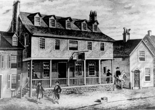 A sketch of Tun Tavern in Philadelphia.