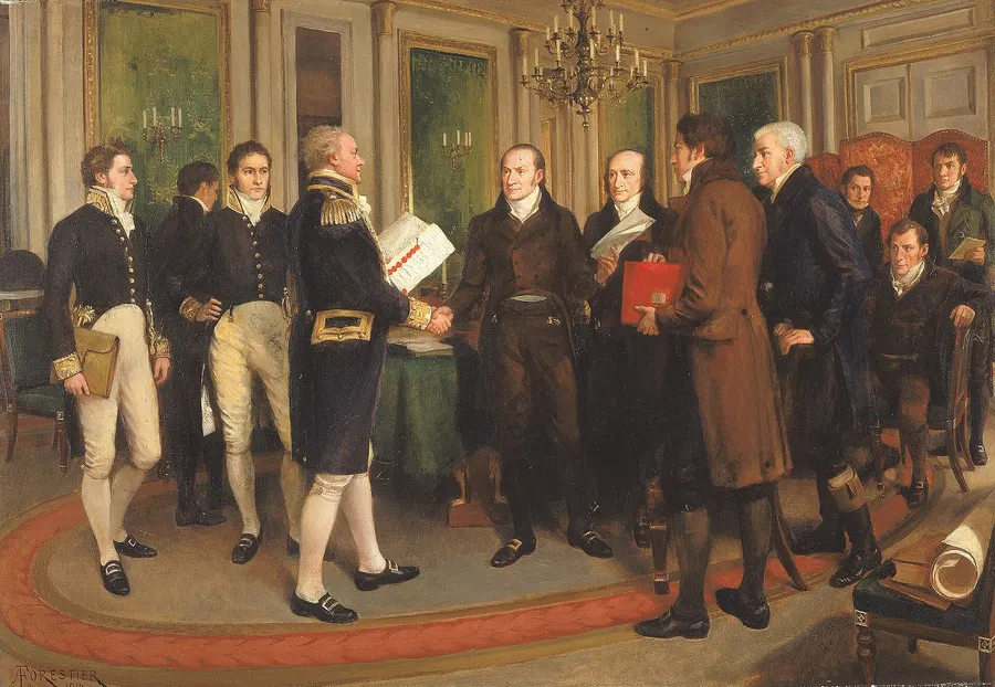 Amédée Forestier's painting of the signing of the Treaty of Ghent, Christmas Eve 1814, in the Smithsonian American Art Museum.