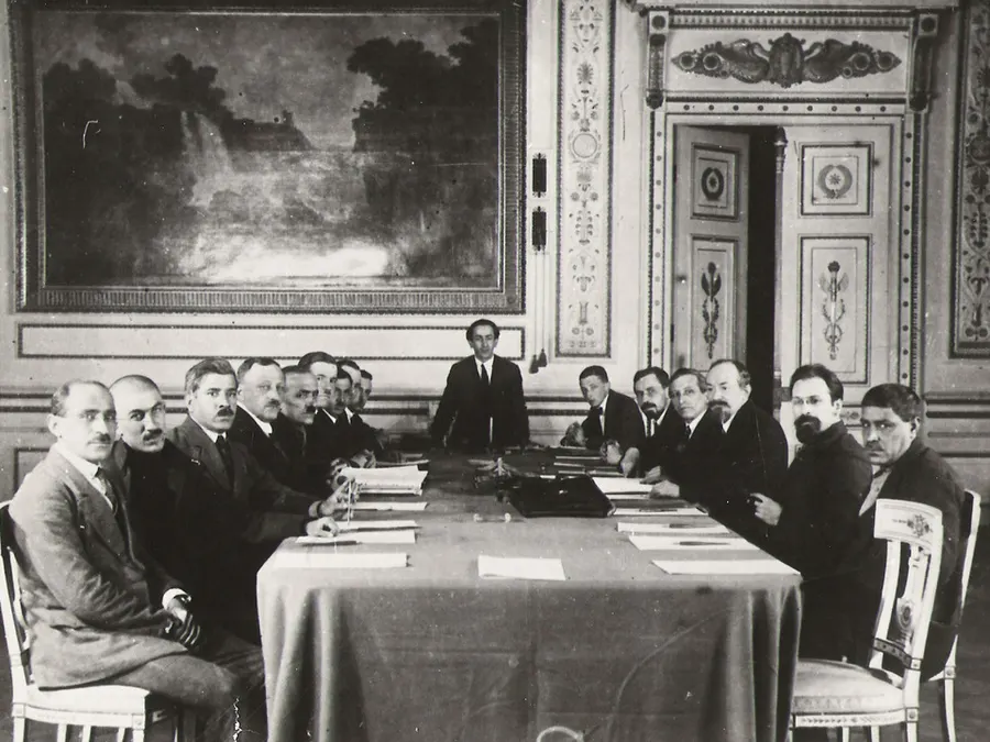 The ceremonial signing of the Treaty of Moscow, 16 March 1921.