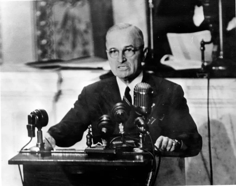 President Truman addressing a joint session of Congress, 12 March 1947.