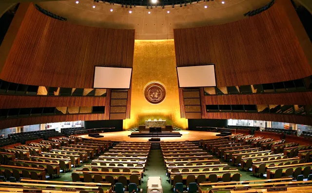The General Assembly hall at United Nations headquarters in New York.