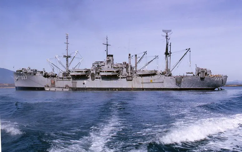 USS Renville at anchor, photographed in 1966.