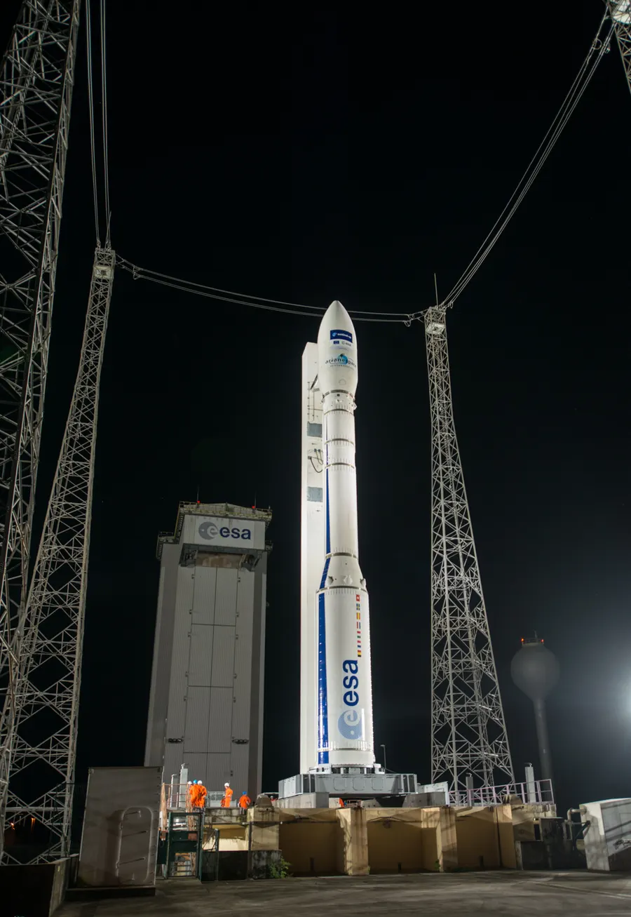 A Vega rocket on its launch pad at Europe's Spaceport in Kourou, French Guiana, before a later launch in June 2015.