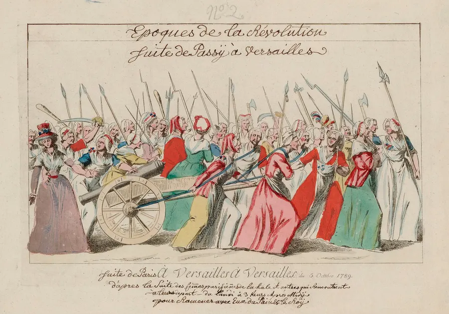 A print made in 1789 of the women's march on Versailles.