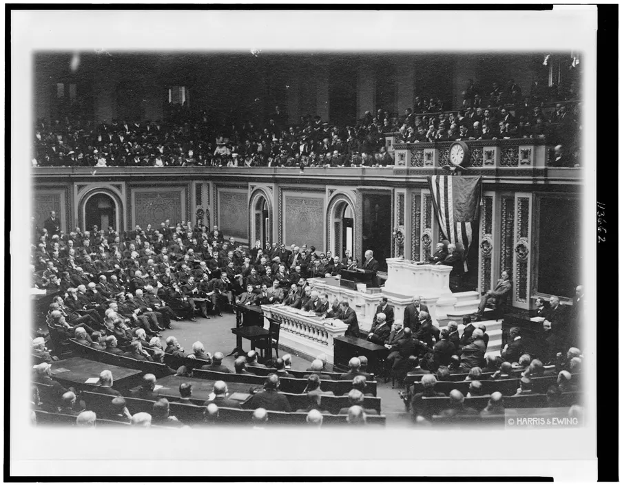 President Woodrow Wilson addressing a joint session of Congress in 1917.