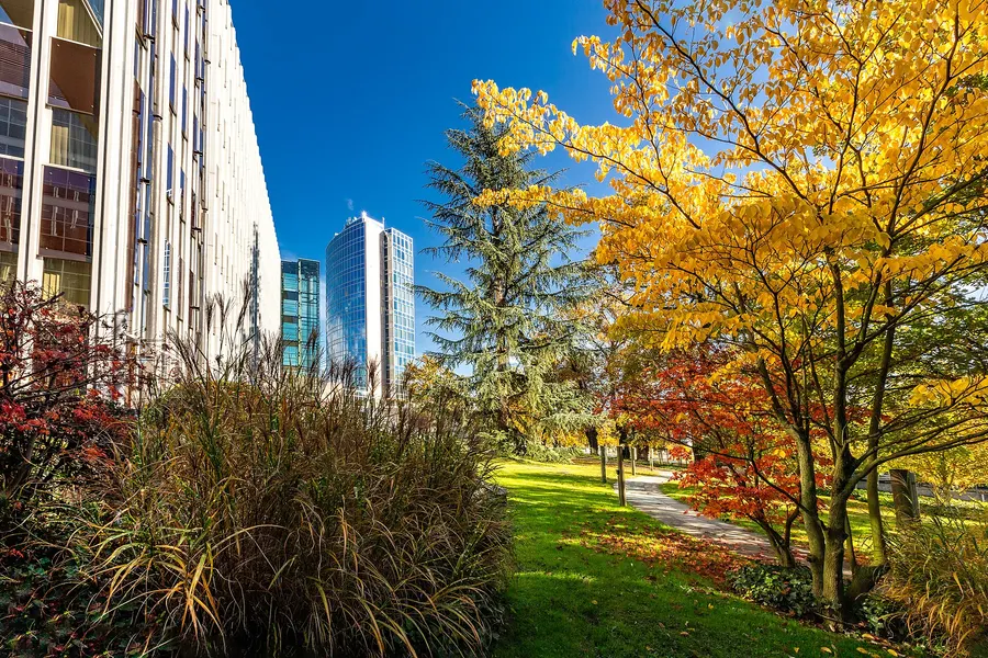 The main building of the World Intellectual Property Organization in Geneva, in autumn.