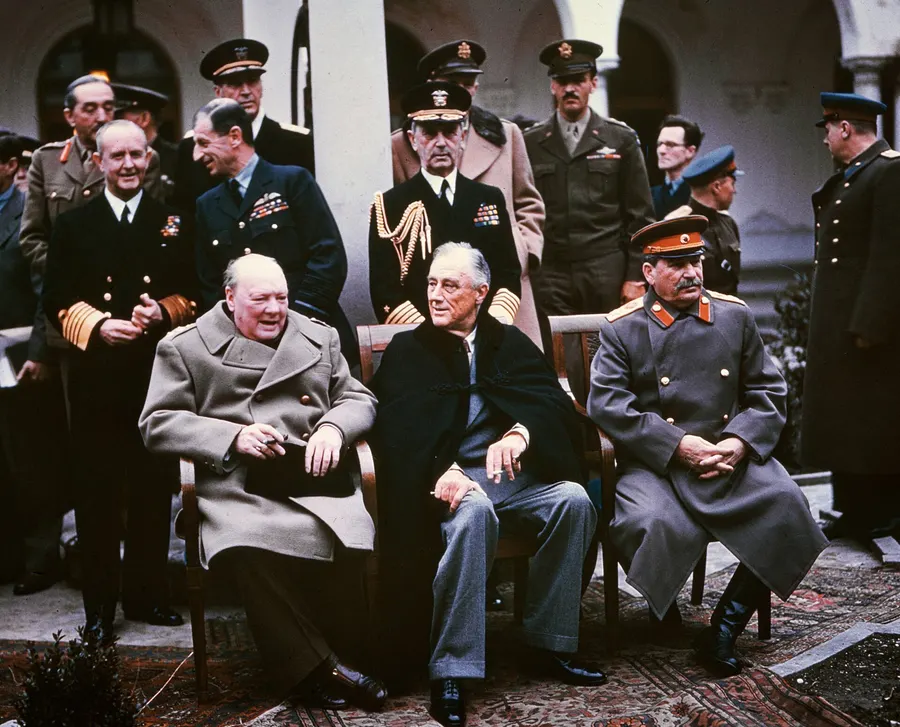 Churchill, Roosevelt and Stalin with their advisers at the Yalta Conference, February 1945.