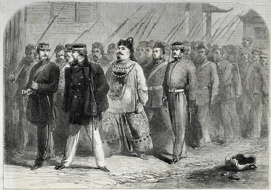 The capture of Commissioner Ye Mingchen by British forces in 1858, from The Illustrated Times.