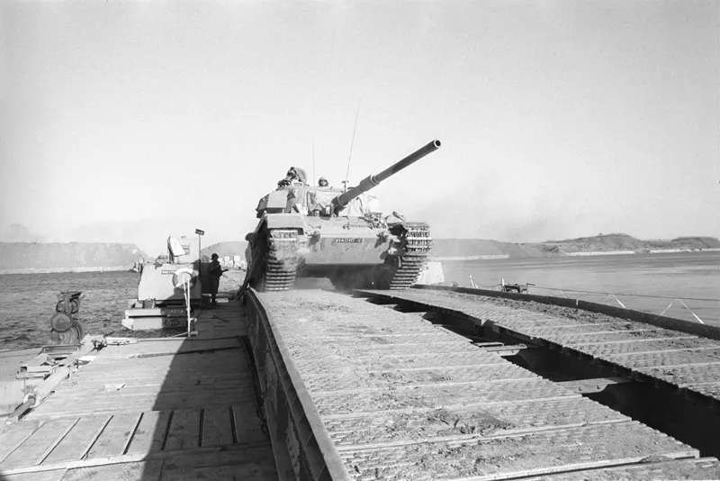 Israeli tanks of the 143rd Division on the west bank of the Suez Canal, 15-16 October 1973, nine days into the war.
