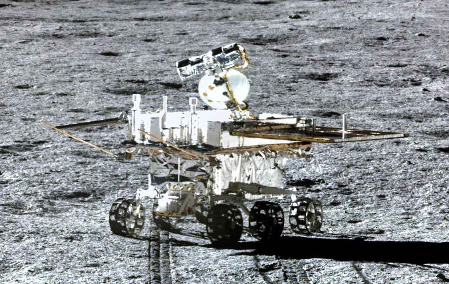 China's Yutu-2 rover on the far side of the Moon, in an image processed from Chang'e 4 mission data.